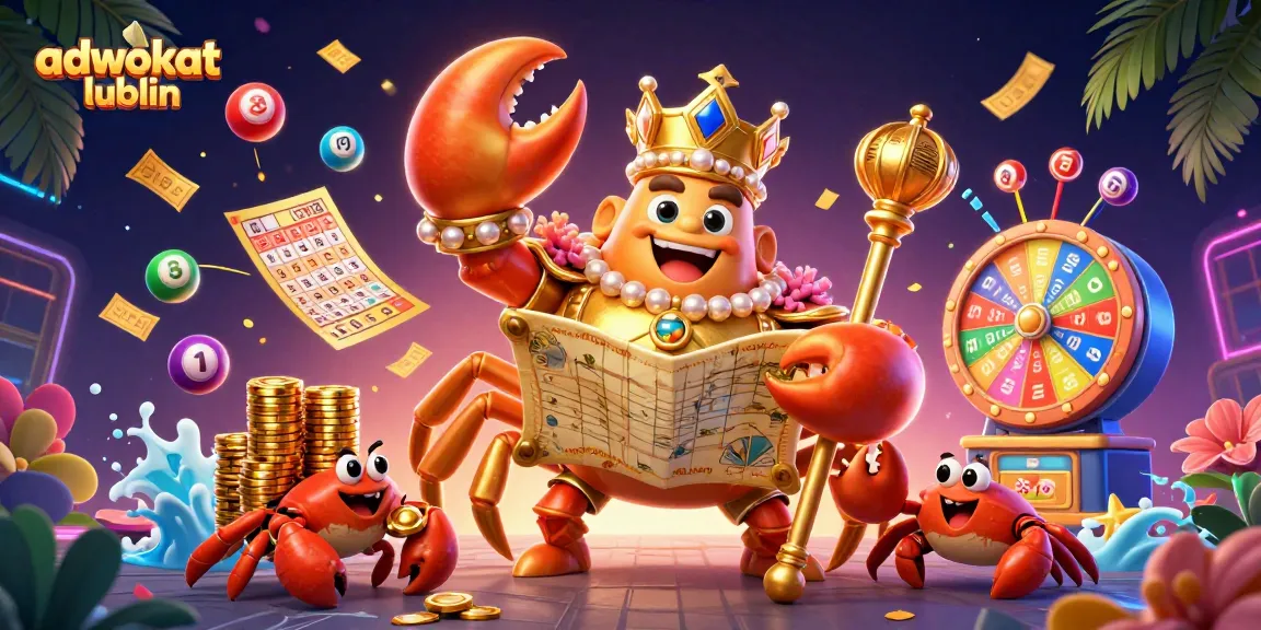 Engaging illustration of a crab emperor and hermit crabs with golden chips showcasing an exciting adwokat lublin theme.