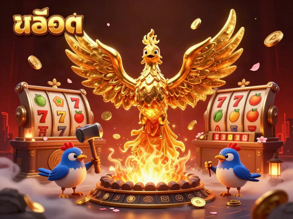 Experience immersive สล็อต gameplay with dynamic graphics featuring a phoenix and slot symbols.