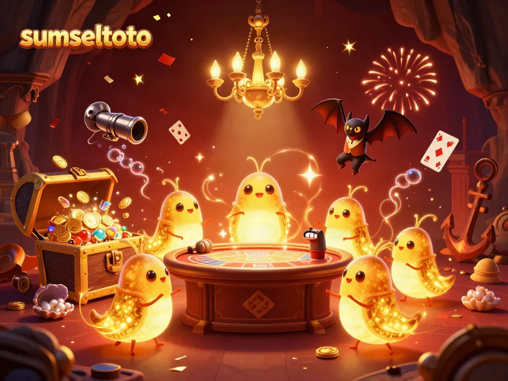 Experience excitement at SUMSELTOTO's vibrant casino scene with glowworms illuminating the action.