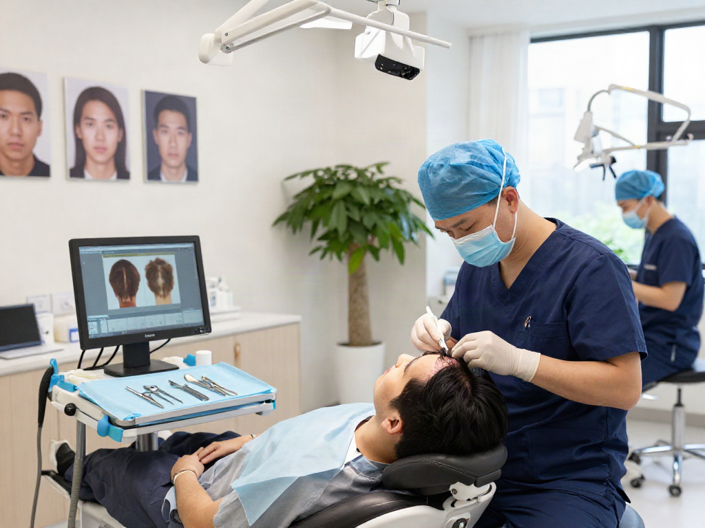Hair transplant turkey cost illustrated by a modern clinic scene showcasing expert care and patient transformation.