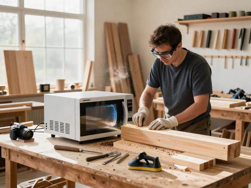 SHASHEL® microwave equipment in use to eliminate wood-boring insects in a workshop.