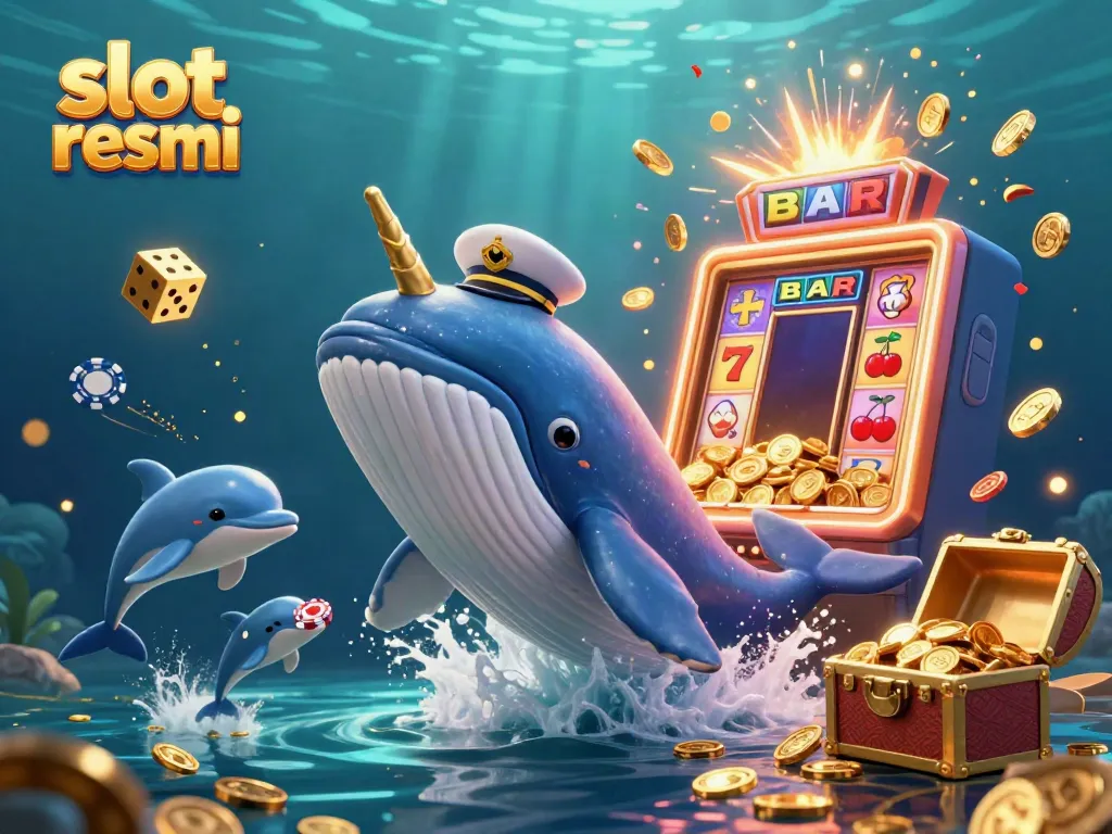 Enjoy exciting gameplay at slot resmi featuring a cartoon whale and casino symbols amidst a vibrant underwater scene.