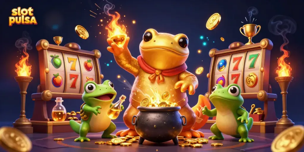 Experience thrilling slot pulsa gameplay with vibrant 3D characters and dynamic casino elements.