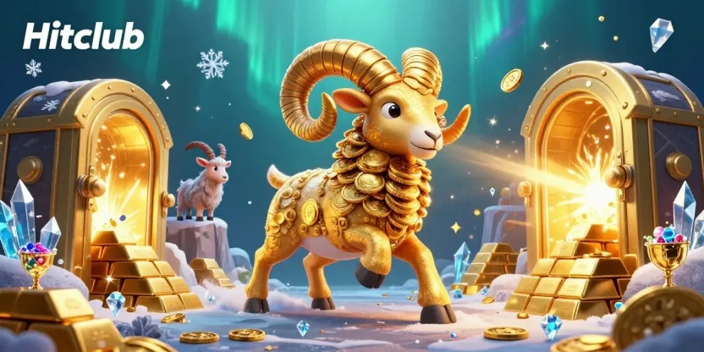 Experience thrilling wins at Hitclub with an ultra-detailed 3D casino scene featuring gold treasures and dynamic characters.
