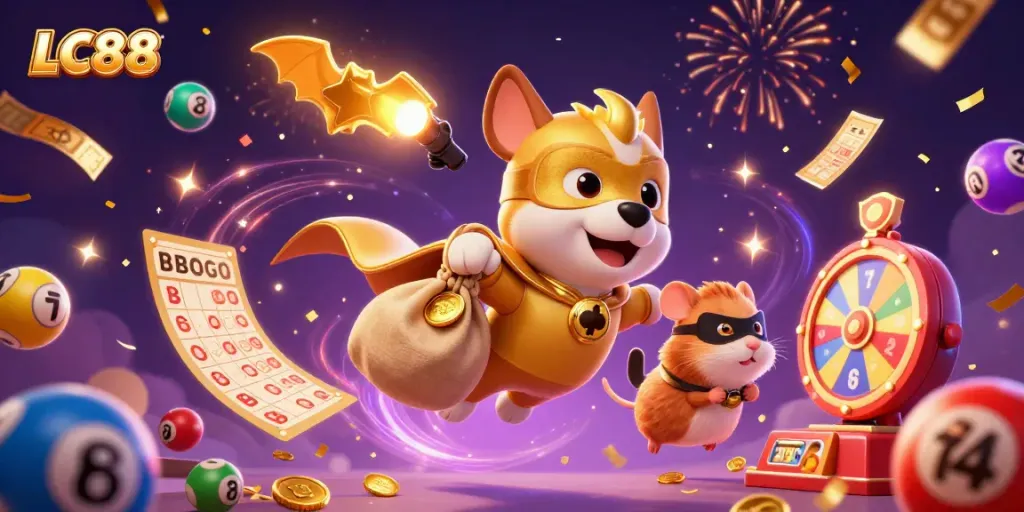 LC88 offers an exciting energy-filled 3D environment with a superhero dog and hamster promoting dynamic casino gameplay.