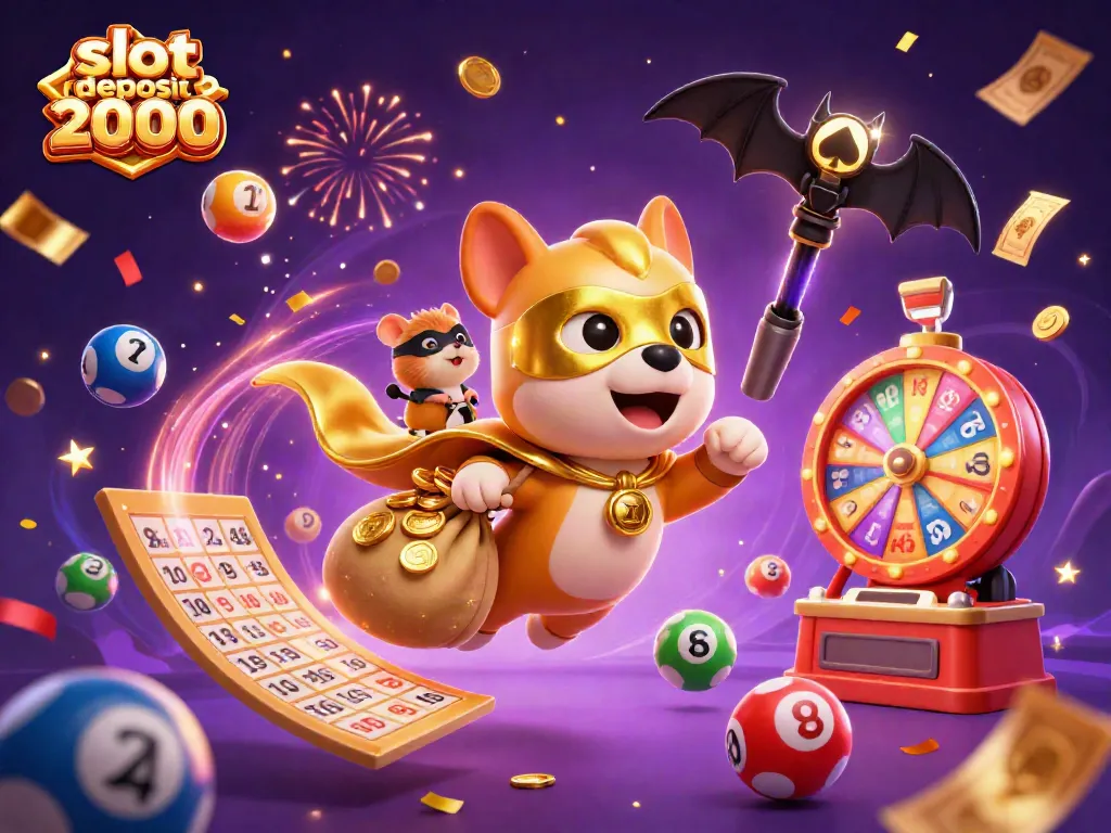 Engage in thrilling gameplay with the superhero dog and hamster celebrating a slot deposit 2000 win!