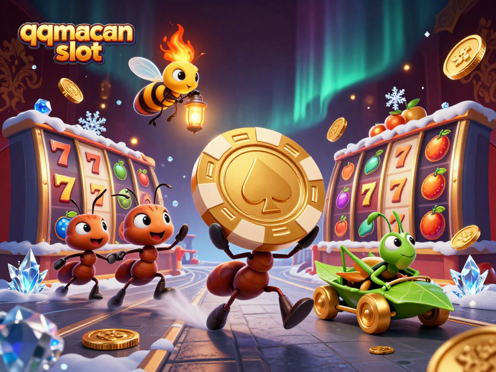 Experience thrilling action with the qqmacan slot heist featuring cartoon ants and vibrant slot elements.