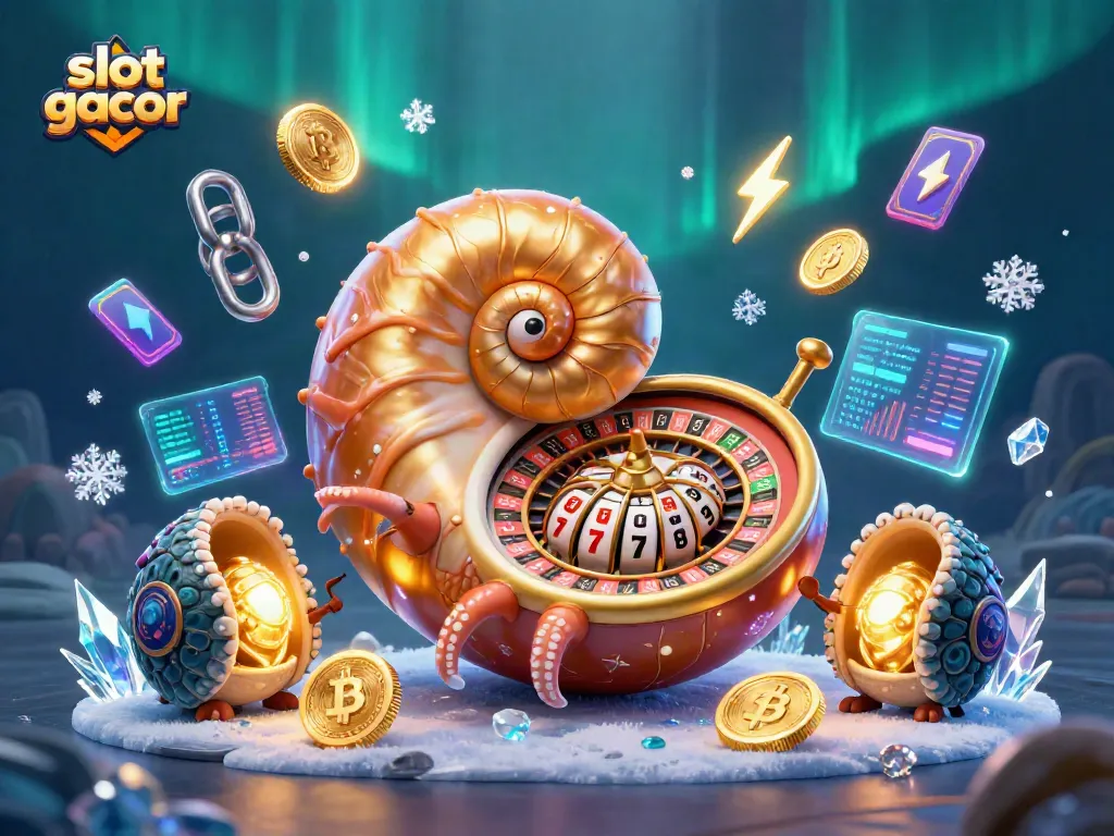 Menangkan slot gacor dengan jackpot dan simbol hoki di tengah lautan, dilengkapi elemen crypto bersinar.