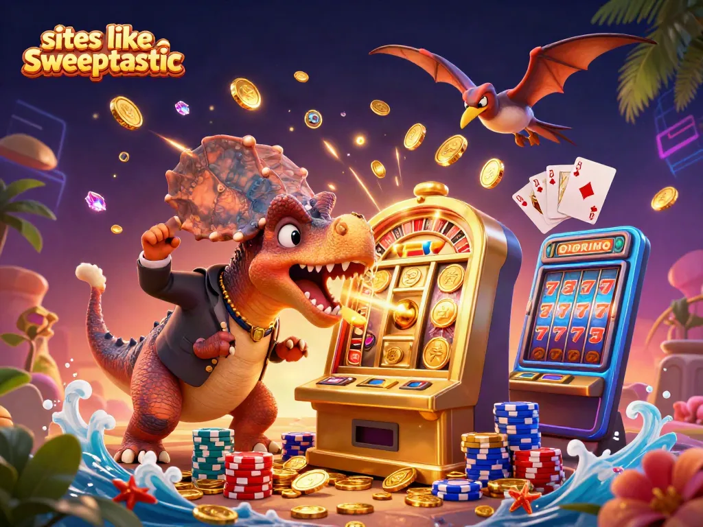 Catch jackpot coins with sites like sweeptastic in a vibrant 3D casino scene