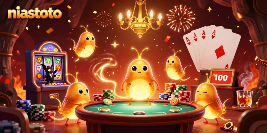 Gambarlah niastoto dalam permainan slot di kasino bawah tanah yang dipenuhi cahaya.