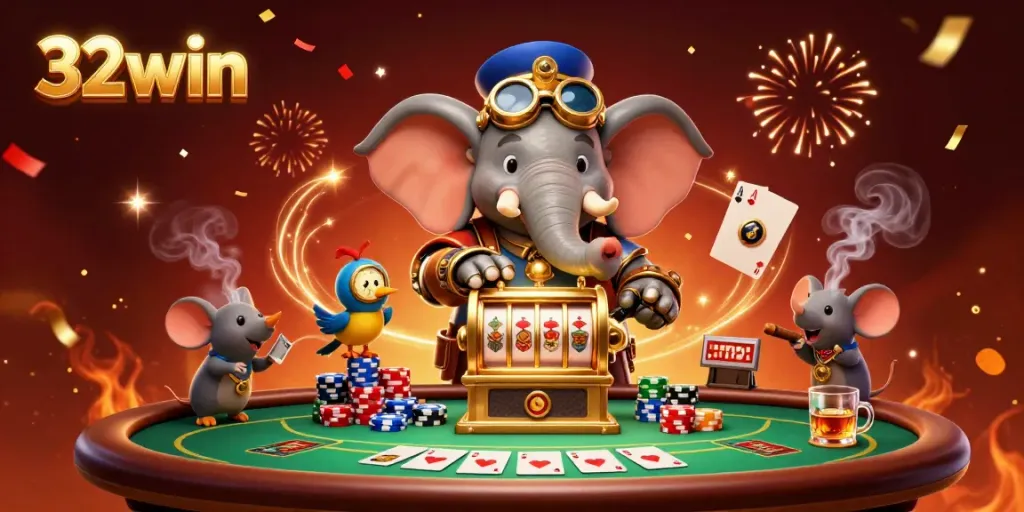 Experience vibrant gameplay at 32win with immersive slots and dynamic casino elements illustrated.