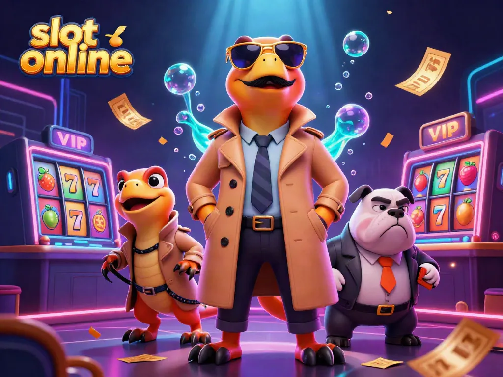 Experience the thrilling slot online action with 3D raptors in a casino scene, filled with vibrant game elements.