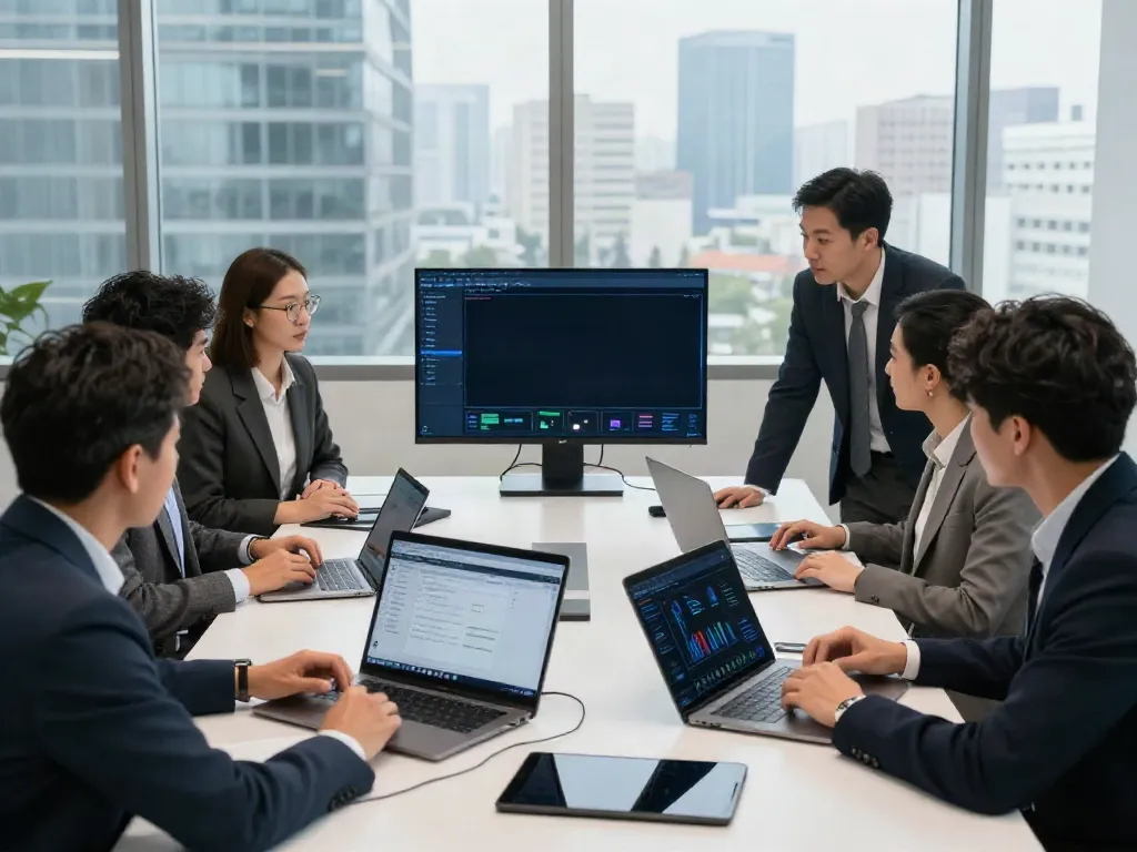 Deepfake protected meetings showcasing a team collaborating on technology solutions in a modern office.