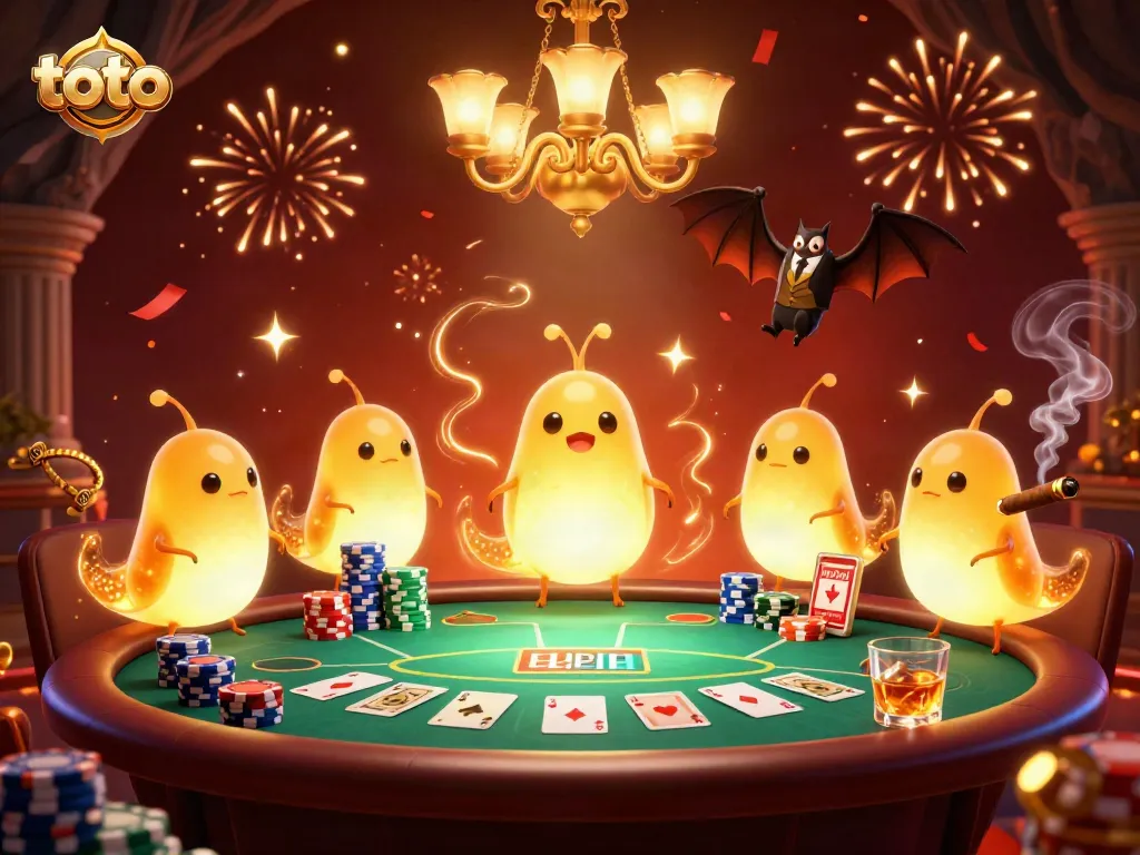 Engage with the dynamic world of toto gaming as glowworms illuminate a cave casino filled with poker action.