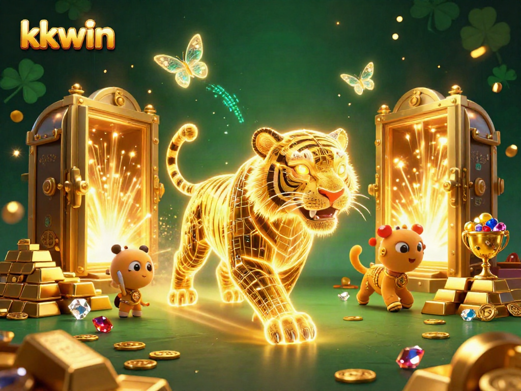 Experience the thrill of kkwin with a vibrant casino scene led by a golden tiger.