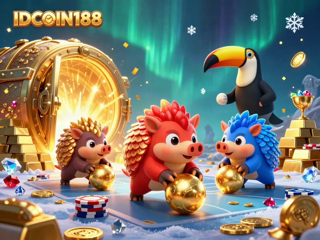 Engage with IDCOIN188's dynamic casino scene featuring rival pangolins among poker chips.