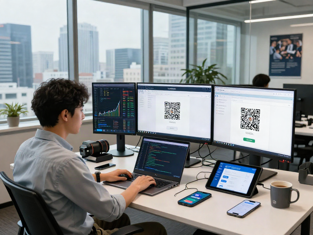 Engineer analyzing slot 5k qris payment technology in a modern workspace.