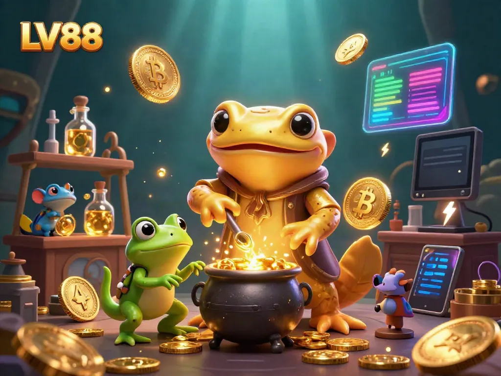 Experience exciting gaming at LV88 with an alchemist transforming gold in a vibrant scientific setting.