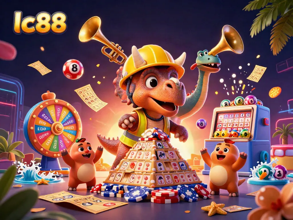 Engage with lc88 and celebrate winnings in a vibrant casino-themed illustration.