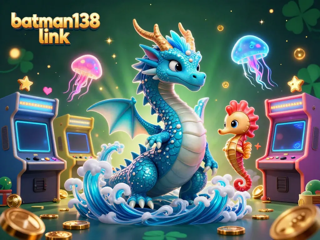 Engage with the batman138 link in a vibrant, dynamic gaming world filled with neon jellyfish and an azure dragon.