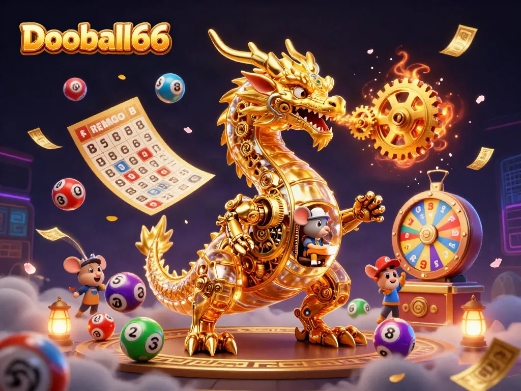 Experience high-stakes action with Dooball66, a vibrant 3D illustration showcasing animated gambling elements.
