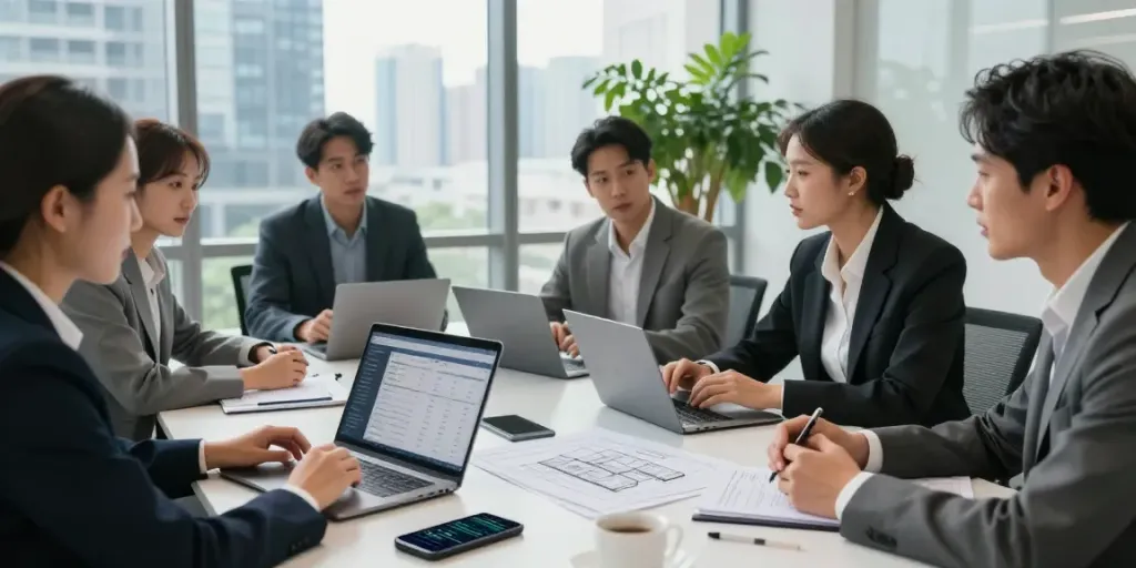 AJO88 dalam diskusi peluang investasi properti komersial di ruang konferensi modern.