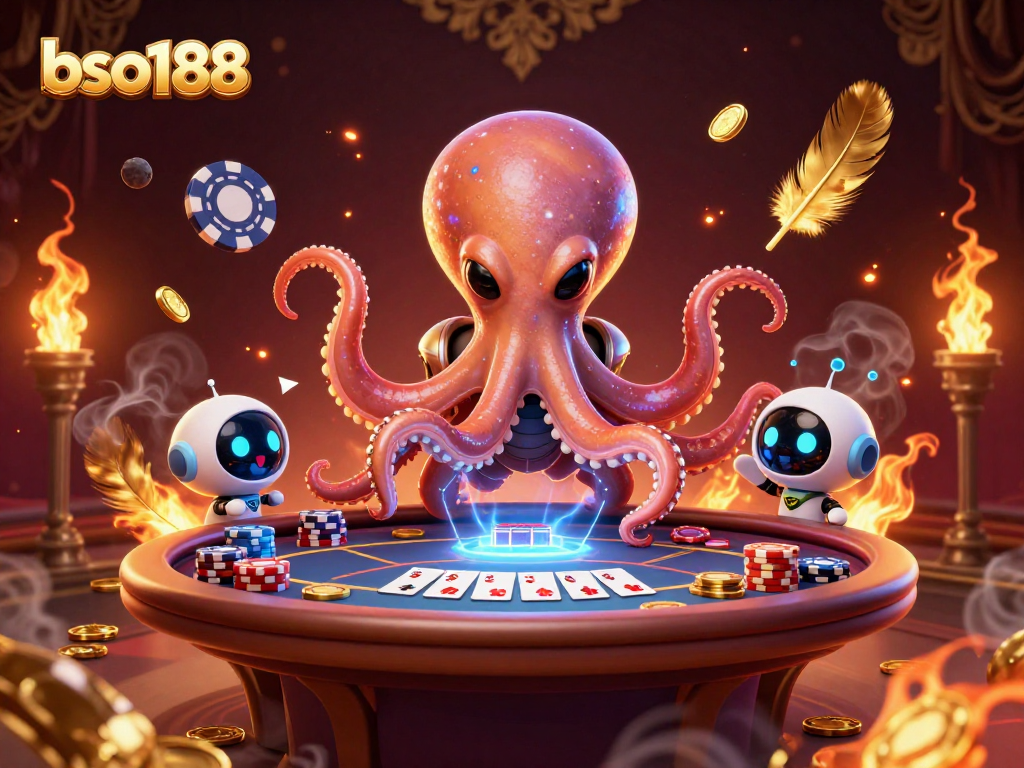 Play poker with an alien octopus at bso188, competing with holographic cards and vibrant chips