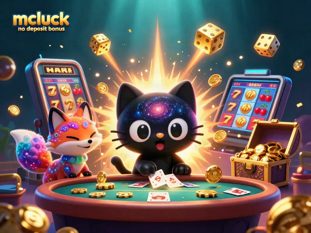 Explore the mcluck no deposit bonus with a dazzling cosmic casino scene.