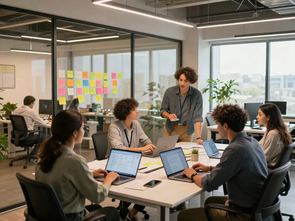 Sneak a peek at this website with professionals collaborating in a modern digital workspace.