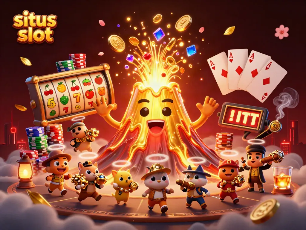 Spin reels and win jackpots in the vibrant situs slot scene featuring lively characters and rich casino elements.