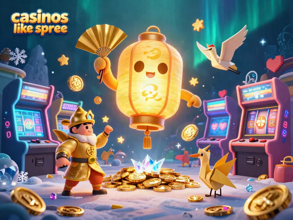 Experience games like spree with colorful 3D characters and arcade machines in a dynamic casino scene.