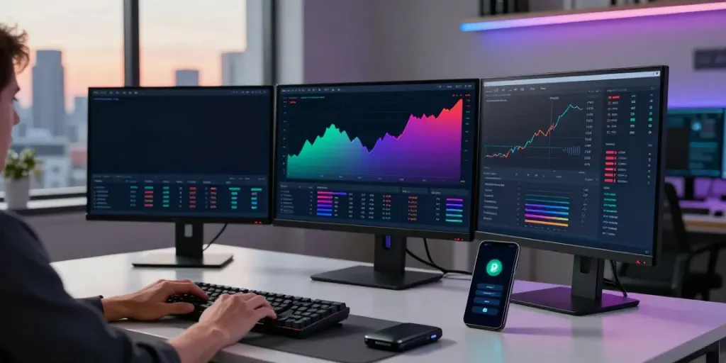 Real-time financial data API trading setup with cryptocurrency dashboards, enhancing innovative trading experiences.