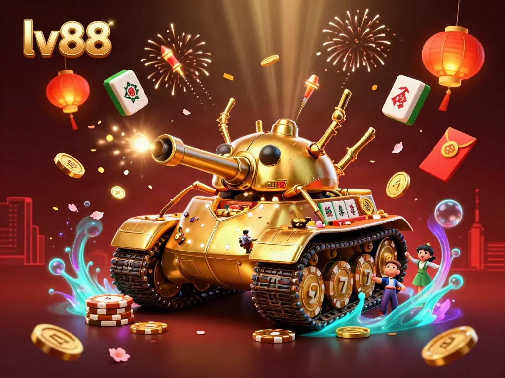 Experience thrilling gameplay at lv88 with a 3D illustration of a golden beetle tank casino.