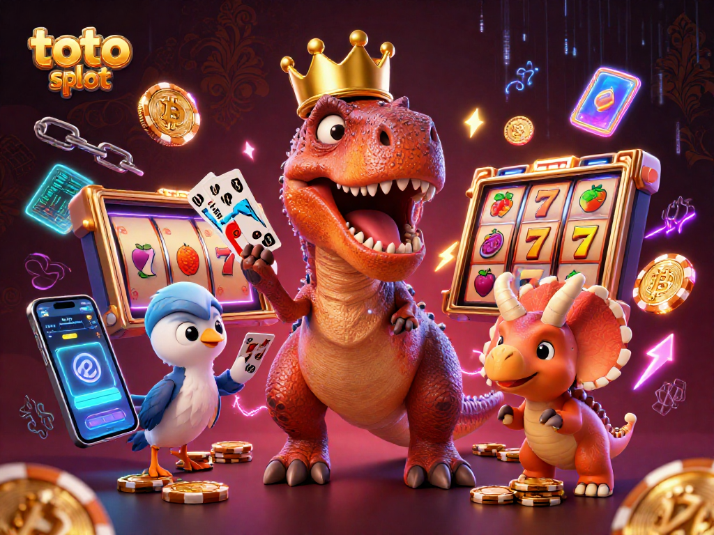 Gambarlah pengalaman bermain toto slot dengan T-Rex dan pterodactyl di kasino 3D yang keren.