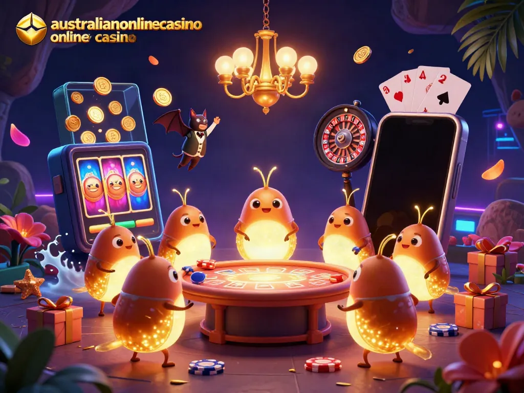 Experience the excitement of australianonlinecasino online casino with glowworms and engaging game elements in a vibrant casino setting.