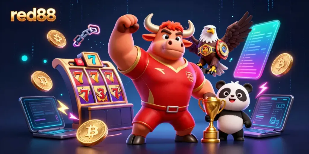 Experience thrilling jackpots at red88 with our vibrant 3D illustration showcasing casino excitement.