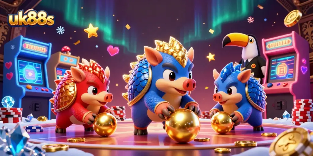 uk88s pangolins roll through casino chips in an exciting gaming scene.