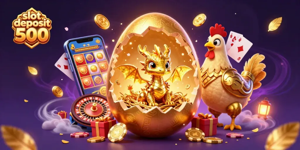 Engage in thrilling gaming with a vibrant scene featuring slot deposit 500 elements, rich visuals, and animated casino action.