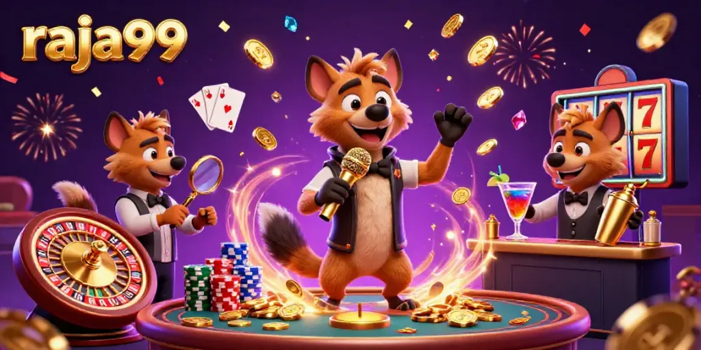 Experience the lively atmosphere of raja99's comedy casino with hyenas performing, rich games, and dazzling prizes.