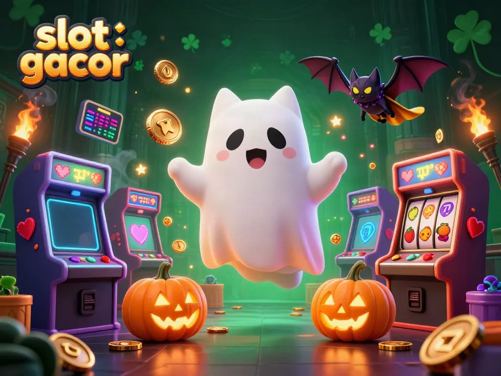 Experience thrilling wins with slot gacor in a haunted casino mansion, featuring ghostly characters.