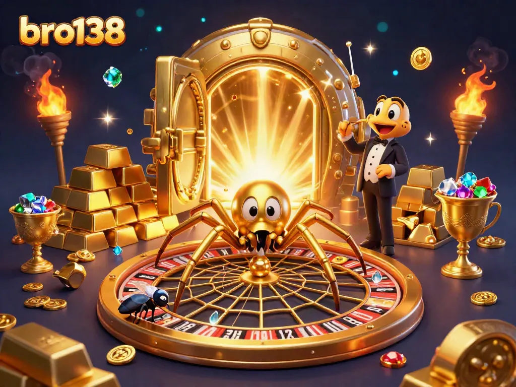 Experience thrilling gameplay at bro138 with a dynamic roulette scene, vibrant treasures, and high-stakes action.