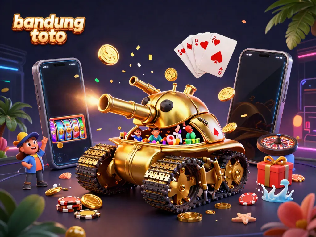 Experience the thrilling world of bandung toto with a vibrant, energetic casino scene bursting with action and gaming elements.
