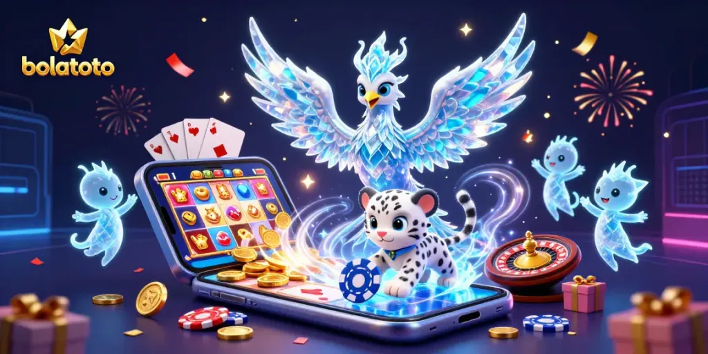 Experience bolatoto excitement with a vibrant 3D scene featuring casino elements and enchanting characters.