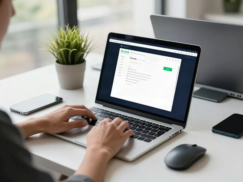 Brave浏览器 on a laptop showcasing a clean interface in a modern workspace.